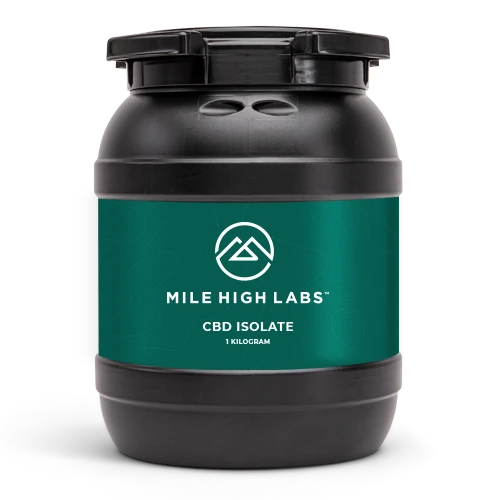 1 kilogram container of our CBD Isolate 2.0 with a forest green label