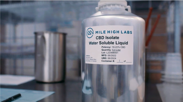 This is an image of Mile High Labs CBD Isolate Water Soluble Liquid, 1L container.